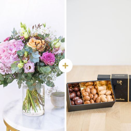 Fleurs et cadeaux Bouquet de l'amour et ses amandes au chocolat