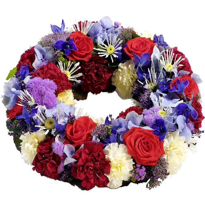 Bouquet de fleurs Wreath for funeral, blue-red-white Bouquet de fleurs Wreath for funeral, blue-red-white