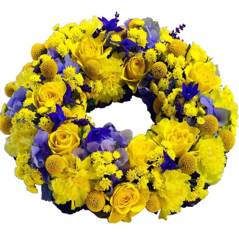 Bouquet de fleurs Wreath for funeral, yellow-blue