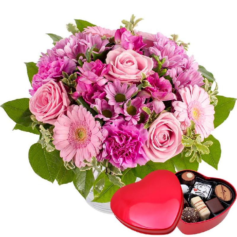 Bouquet de fleurs Golden wishes with red chocolate heart