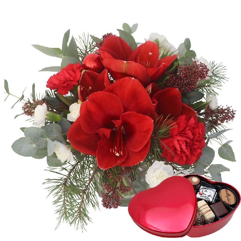 Bouquet de fleurs Christmas joy with red chocolate heart