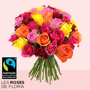 Bouquet de roses Brassée de roses multicolores Max Havelaar Bouquet de roses Brassée de roses multicolores Max Havelaar Fête des Grands-Mères
