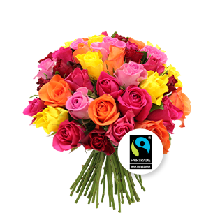 Bouquet de roses Brassée de roses multicolores Max Havelaar Bouquet de roses Brassée de roses multicolores Max Havelaar Journée internationale de l'Amitié