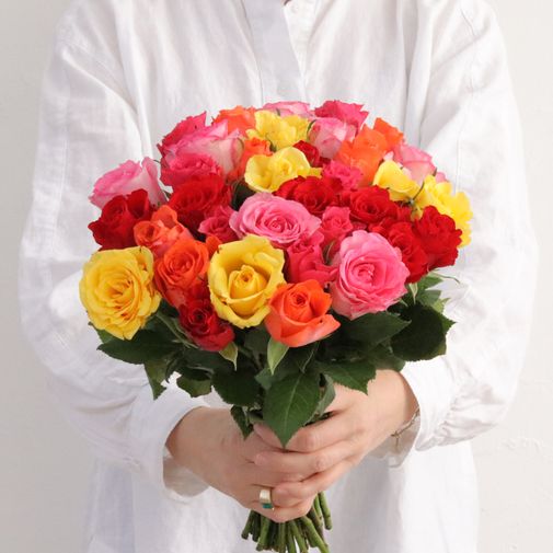 Bouquet de roses Brassée de roses multicolores