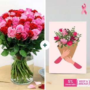 Fleurs et cadeaux Brassée de roses et sa carte message Octobre rose Fleurs et cadeaux Brassée de roses et sa carte message Octobre rose