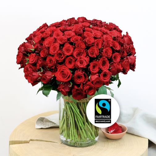 Bouquet de fleurs Brassée de 101 roses rouges Max Havelaar