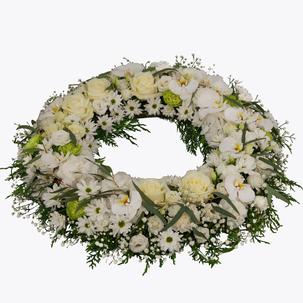 Bouquet de fleurs Funeral Wreath with texted ribbon