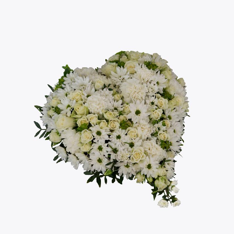 Bouquet de fleurs Funeral Heart with texted ribbon