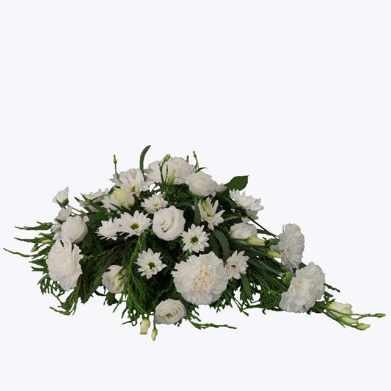 Bouquet de fleurs Funeral Arrangement with texted ribbon