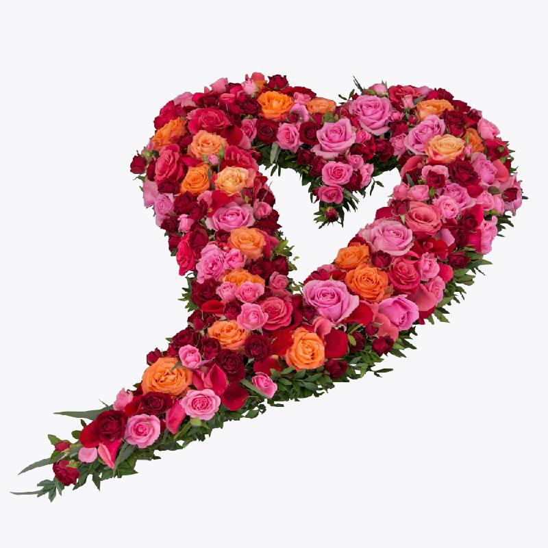 Bouquet de fleurs Funeral Heart (open) with texted ribbon