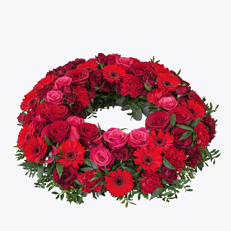 Bouquet de fleurs Funeral Wreath with texted ribbon