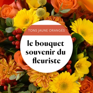 Fleurs deuil Le bouquet du souvenir du fleuriste - Jaune orangé Fleurs deuil Le bouquet du souvenir du fleuriste - Jaune orangé Deuil POMPES FUNEBRES