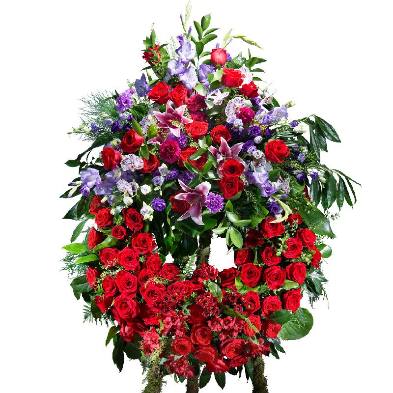 Bouquet de fleurs Classic Wreath in red shades with headboard