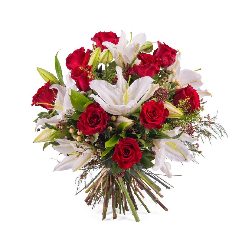 Bouquet de fleurs Arrangement of Roses with Lilies