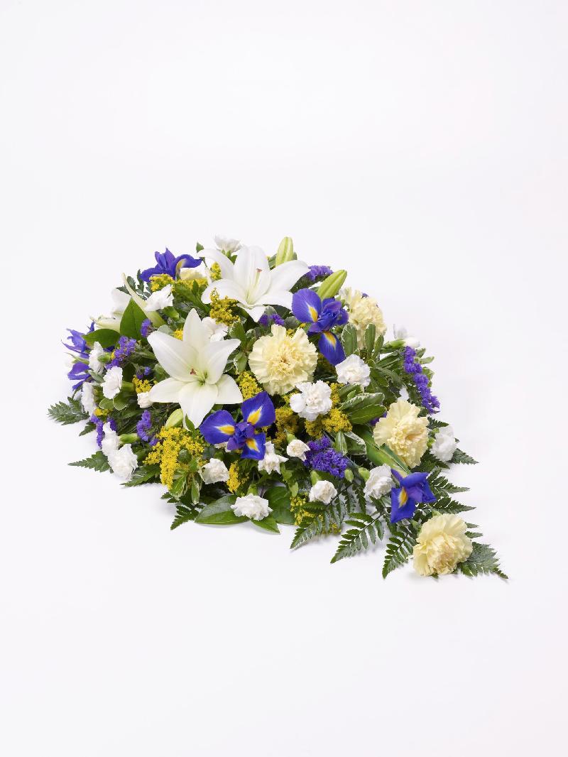 Bouquet de fleurs LILY AND IRIS TEARDROP SPRAY - LEMON AND BLUE