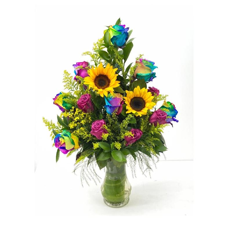 Bouquet de fleurs Rainbow arrangement with vase