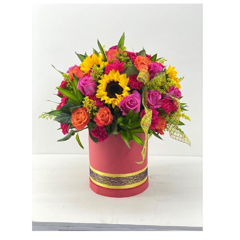Bouquet de fleurs 24 Polychromatic Roses And Sunflowers