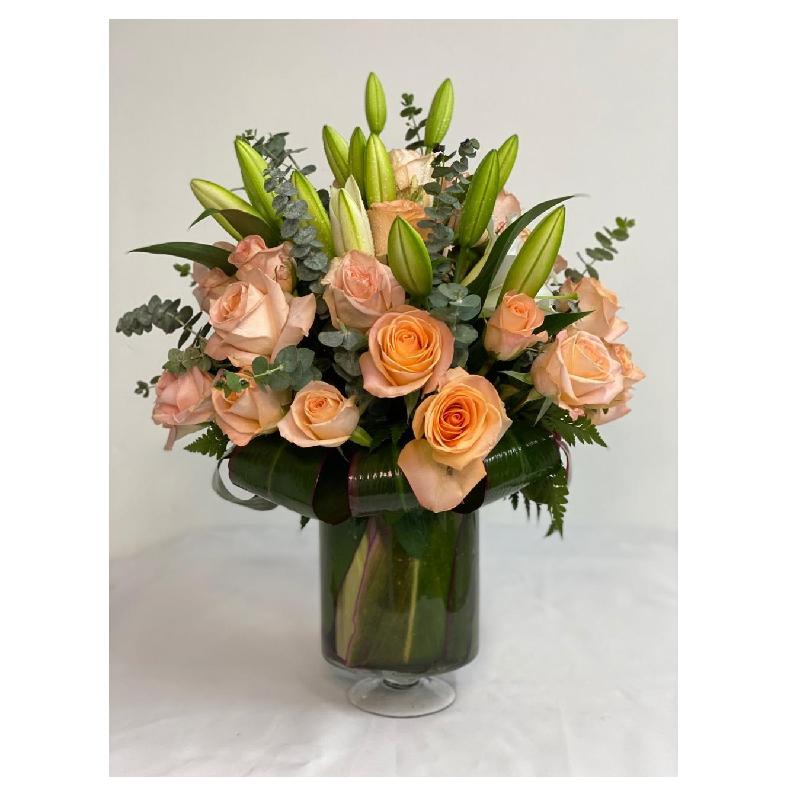 Bouquet de fleurs Vase with 25 roses and lilies