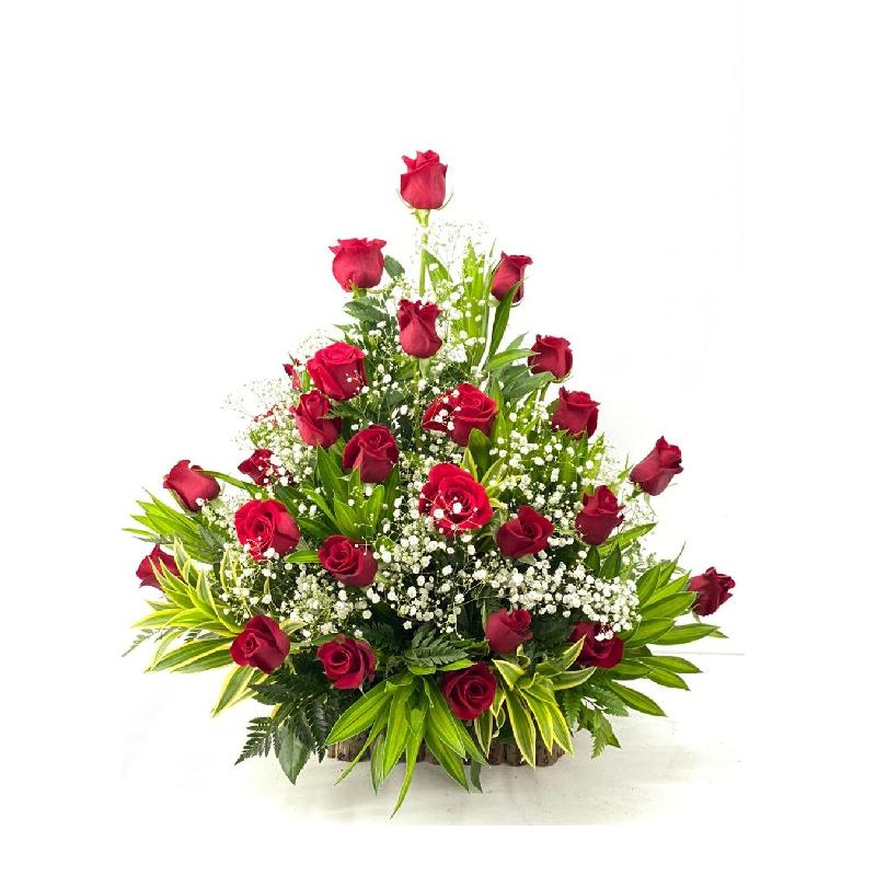Bouquet de fleurs One sided arrangement with 25 roses