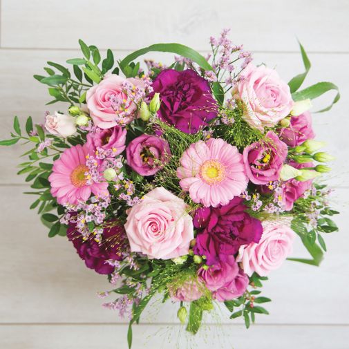 Bouquet de fleurs Bois de rose et son vase offert