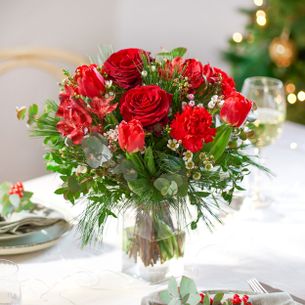 Bouquet de fleurs Magie de Noël et son vase offert