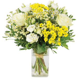 Bouquet de fleurs Topaze et son vase offert Mariage