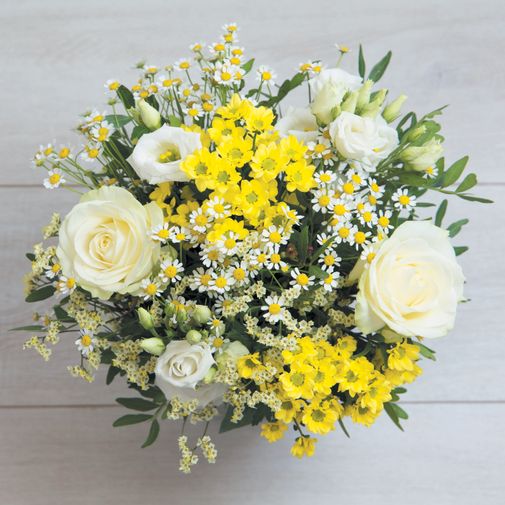 Bouquet de fleurs Topaze et son vase offert