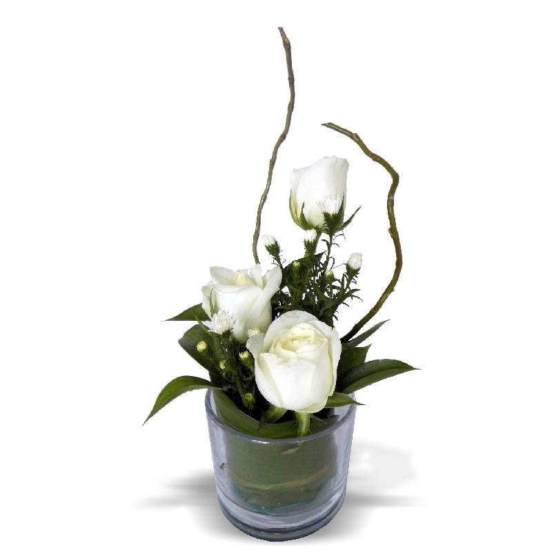 Bouquet de fleurs Three Rose Glass White