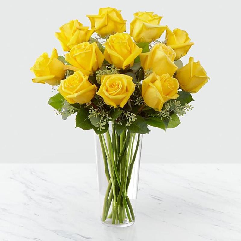 Bouquet de fleurs 12 Yellow Roses in Vase