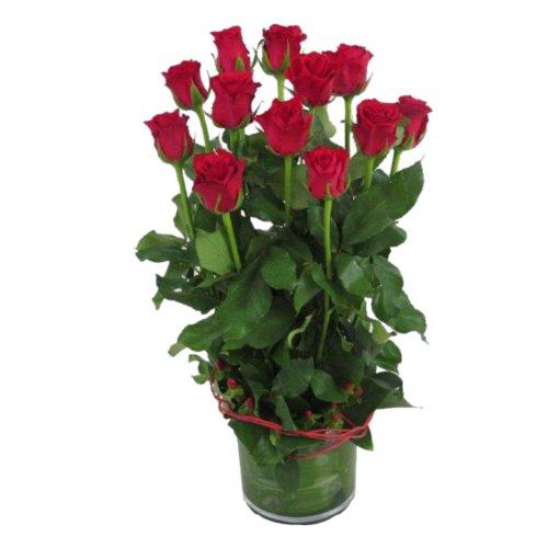 Bouquet de fleurs 12 Red Roses in Vase