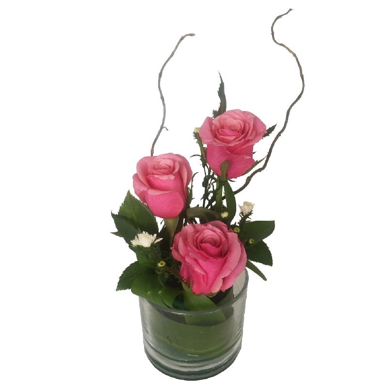 Bouquet de fleurs 3 Rose Glass - Pink