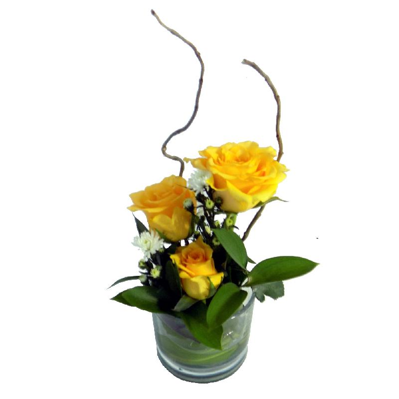 Bouquet de fleurs 3 Rose Glass - Yellow