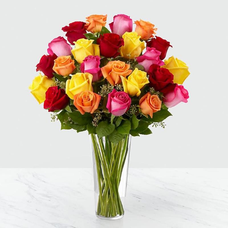 Bouquet de fleurs 24 Mixed Roses in Vase