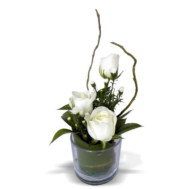 Bouquet de fleurs 3 Rose Glass - White